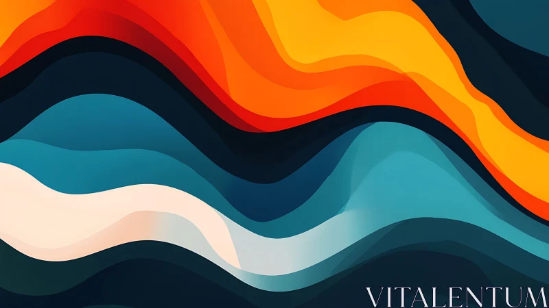 Undulating chromatic waves in bold warm and cool layers.