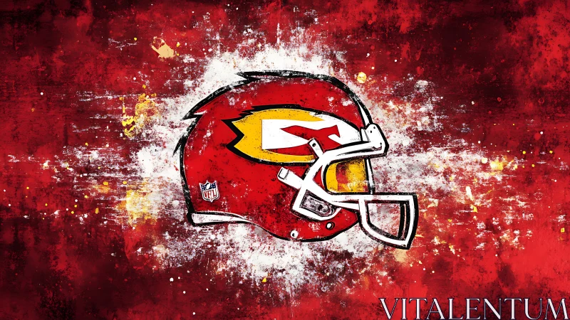 Red football helmet illustration is centered on textured field