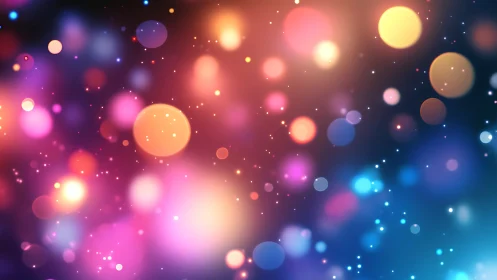 Defocused multicolored light bokeh on dark gradient field.