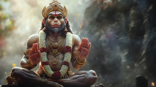 Divine monkey-headed deity in meditative blessing pose