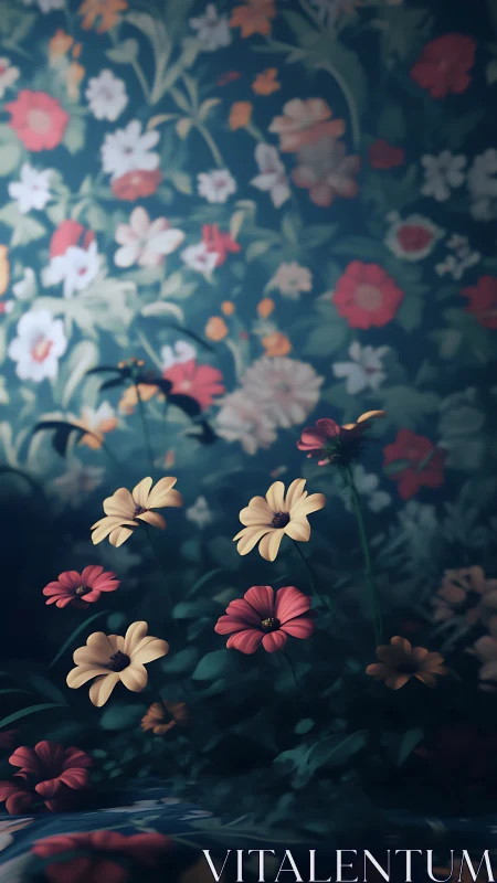 Ethereal Daisies in Shallow Focus Composition Against Teal Backdrop.