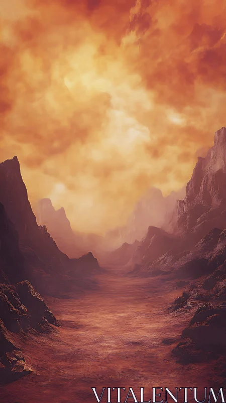 Volcanic canyon under incandescent cloud mass extends inward