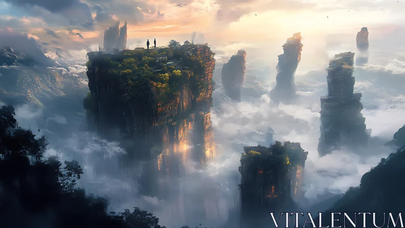 Floating Mesa Ruins: Architectural Formations Emerging Through Dense Cloud Cover