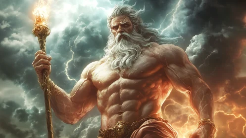 Storm deity rendered as hyper-real muscular digital god-figure
