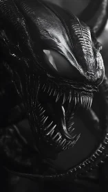 Midnight void predator snarls in razor-edged monochrome.
