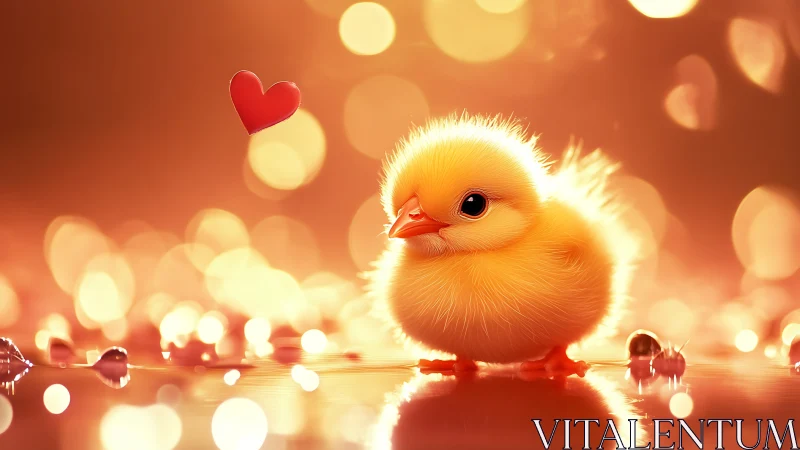 Adorable Little Chick Surrounded by Warm Glowing Light