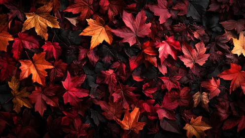 Red and orange maple leaves forming dense ground layer.