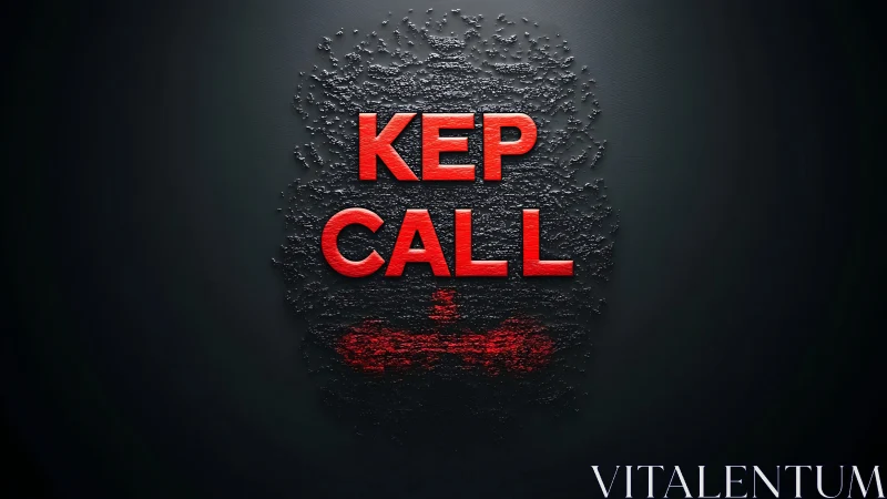 Red embossed text reading KEEP CALL on dark textured field.