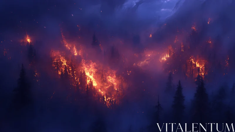 Wildfire Engulfs Forest. Apocalyptic Blaze Rages Through Conifers.