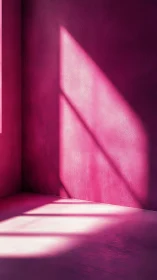 Sunlit pink corner with elongated geometric window shadows.