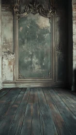 Weathered baroque wall frames a moody, timeworn interior