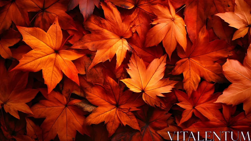 Maple leaves form dense fiery orange autumn mosaic