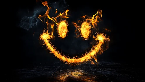 Fire-formed smiley face rendered against dark background