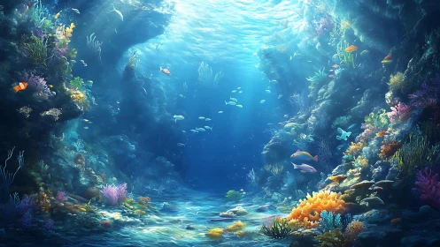 Sunlit coral canyon where shy reef fish rehearse daydreams.