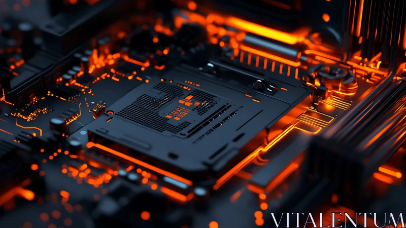 Glowing motherboard socket renders illuminated circuit details