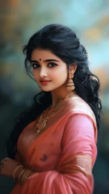 Soft gaze in silk: timeless portrait in warm pink hues.