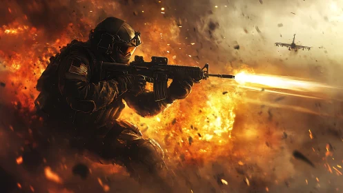 Firestorm Vanguard: lone soldier carving light through chaos.