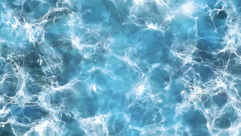 High-frequency caustic light patterns on turbulent cyan water surface