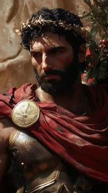 Sunlit legionary studies the distant horizon in silence