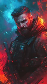 Ember and Frost Warrior Standing Between Colliding Worlds.