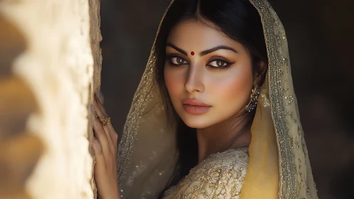 Elegant Indian Woman in Traditional Attire, Artistic Portrait.