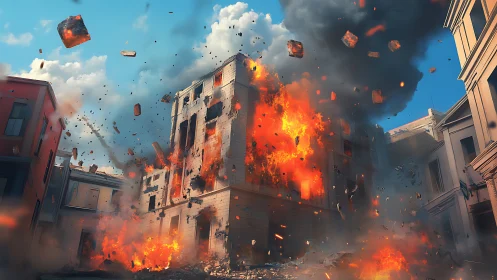 Urban Detonation: Architectural Destruction with Ballistic Debris Field.