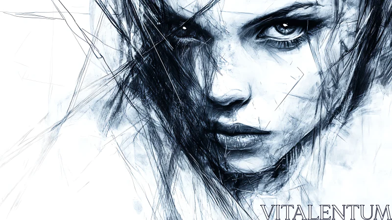 Monochrome abstract portrait of a woman with sharp lines.