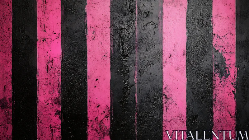 Textured pink and black vertical stripes on rough wall.