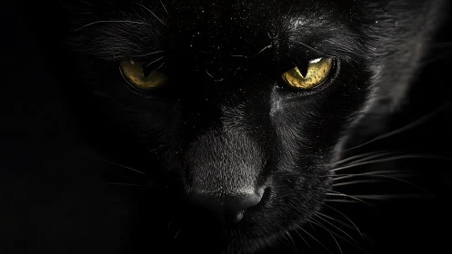 Black Cat Portrait: Luminous Eyes Emerging from Darkness.