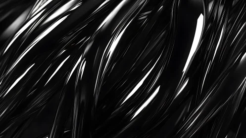 Gleaming black strands flowing in a sleek abstract tangle.