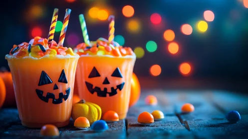 Halloween Celebration Drinks with Jack-o'-Lantern Designs