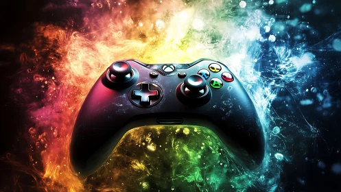 Gaming Controller Amid Ethereal Elemental Forces.