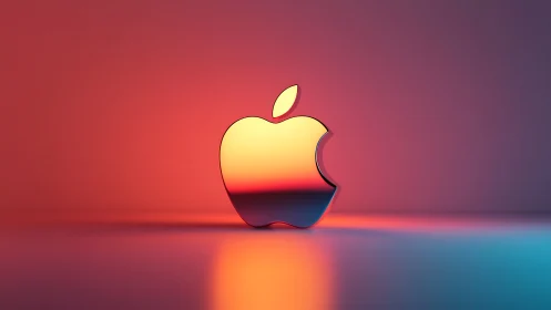 Chromed fruit silhouette under neon gradient rim lighting.