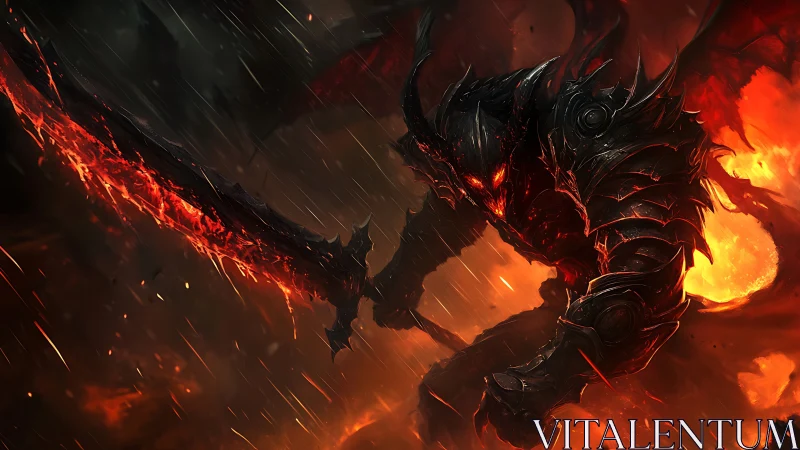 Infernal armored demon lunges forward with molten greatsword