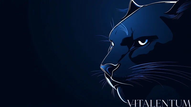 Blue Feline Portrait with Neon Glow Details.