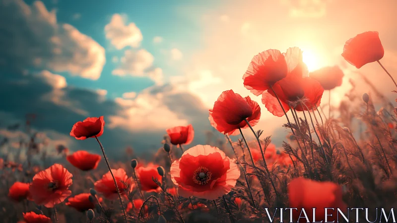 Glowing Poppies Dance in Golden Sunlight.