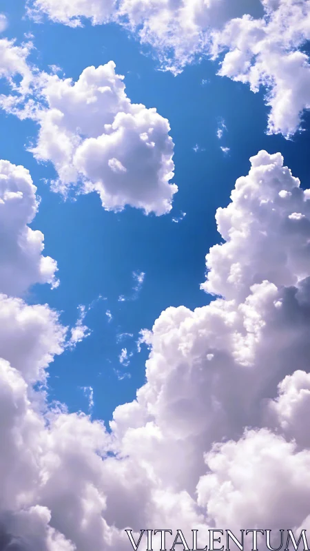 Volumetric cumulus cloudscape under high-contrast midday blue sky