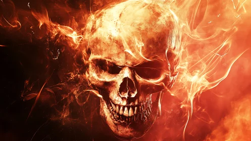 Blazing infernal skull emerging from swirling firestorm.