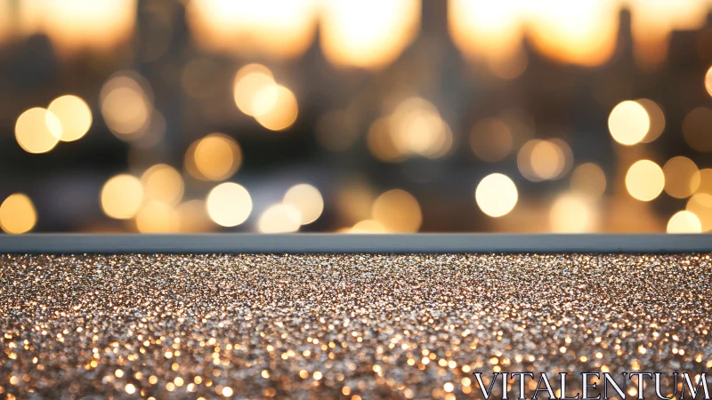 Glittering pavement quietly outshines the blurred city lights