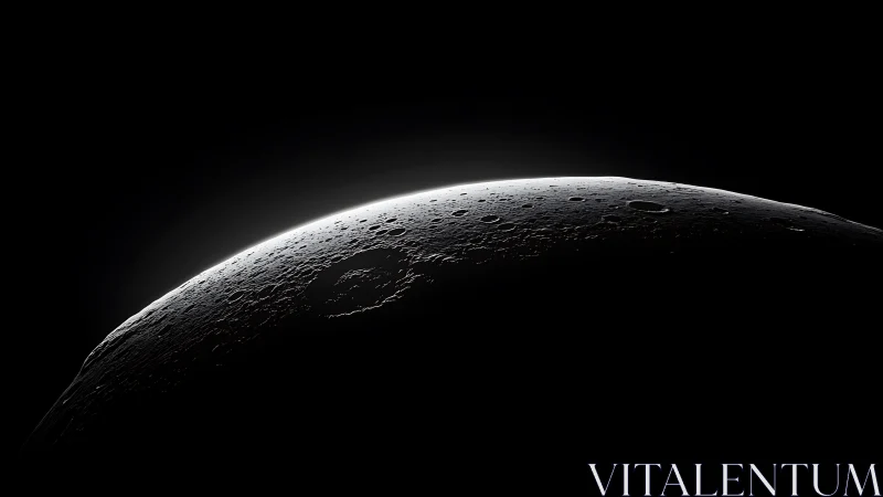 Lunar horizon arcs into darkness under stark cosmic light