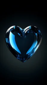 Blue Translucent Glass Heart with Caustic Light Refractions