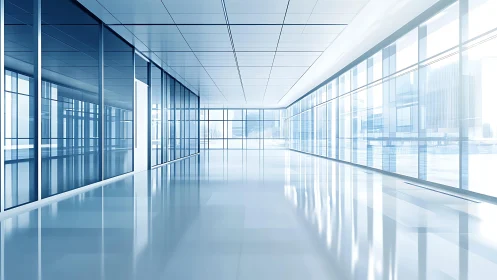 Axially symmetric glass corridor with high-specular reflections.