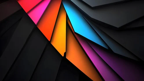 Abstract geometric layers with vibrant neon accents in 3D style.