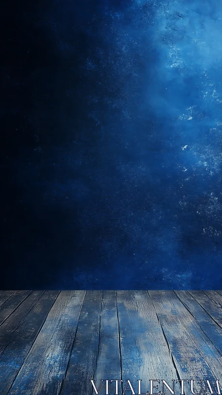 Midnight plank stage beneath a softly swirling nebula wall.