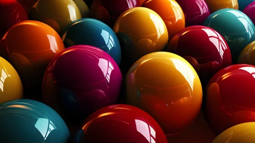 Glossy multicolored spheres create dense reflective cluster