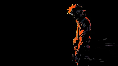 Anime silhouette profile with neon-edge lighting on black field.