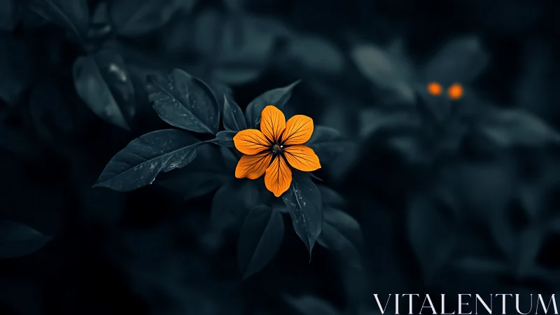 Orange flower with desaturated foliage backdrop.