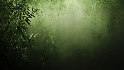 Chiaroscuro foliage against diffuse green atmospheric gradient.