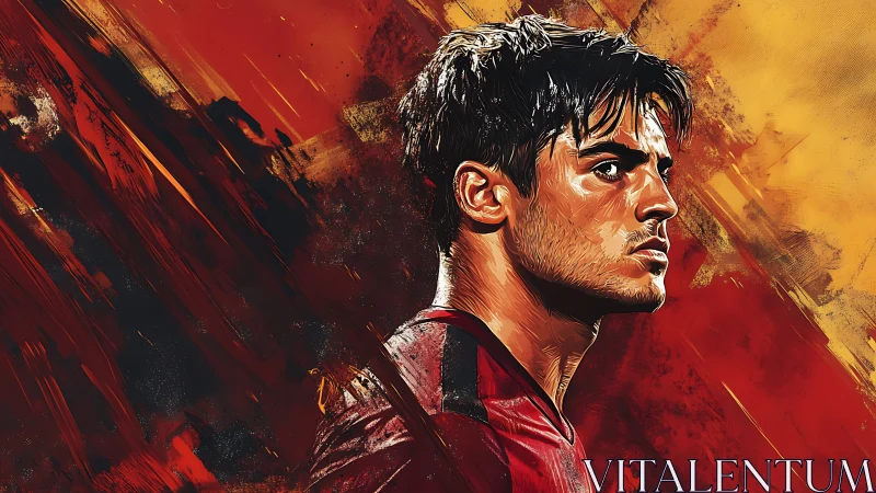 Intense football portrait glowing with bold fiery colors.