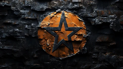 Rust-textured star emblem burns through dark corroded wall